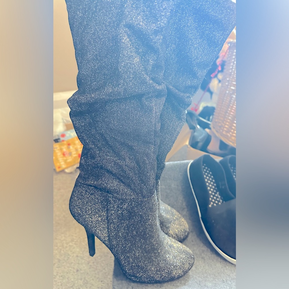 Andiamo Heeled Glitter Knee High Slouchy Boots